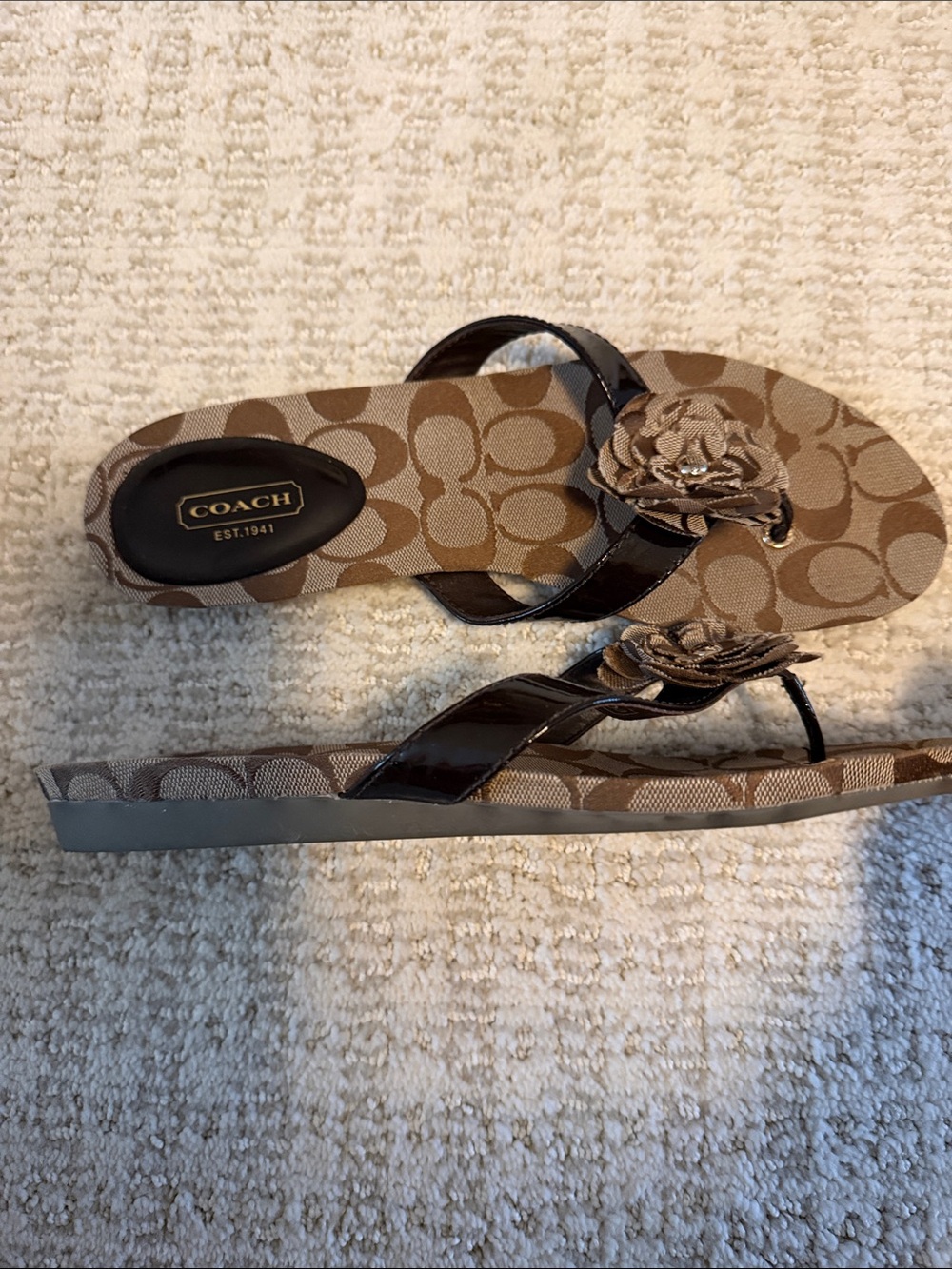 Coach Brown Signature Canvas Floral Thong Sandals - Picture 3 of 3